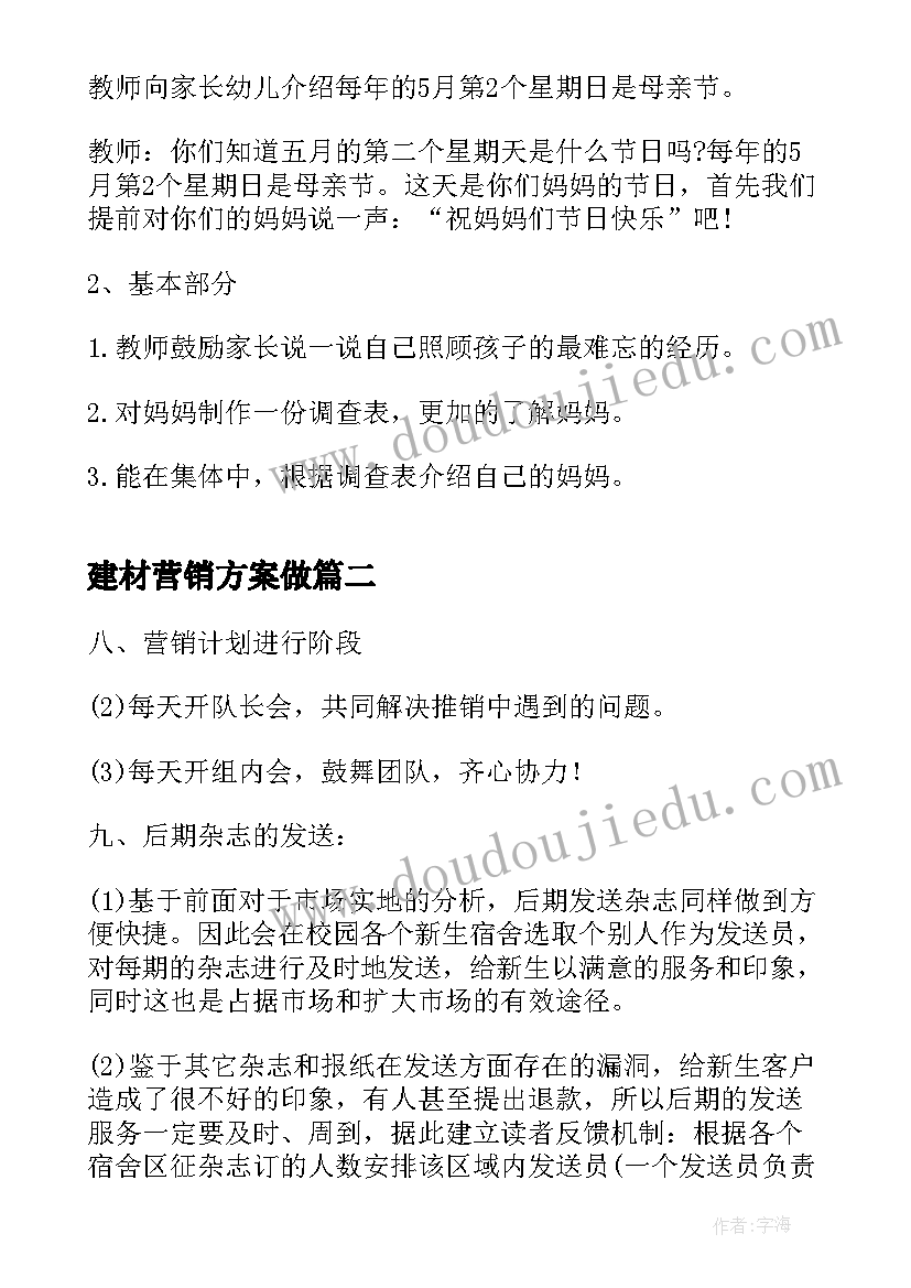 建材营销方案做(汇总5篇)