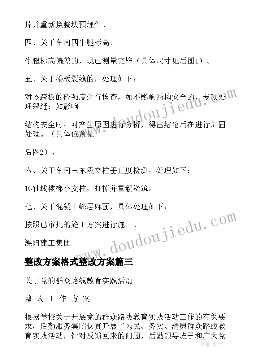 最新整改方案格式整改方案(大全5篇)