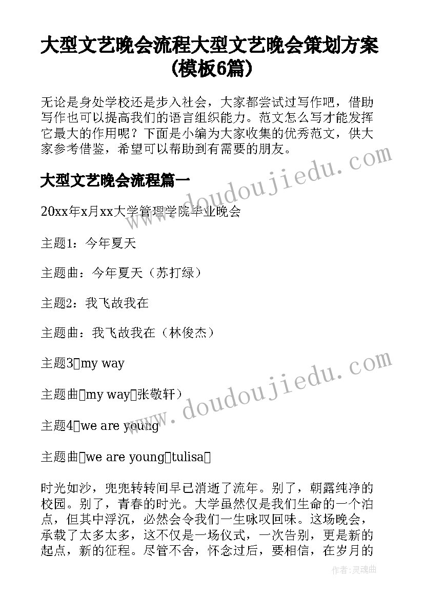 大型文艺晚会流程 大型文艺晚会策划方案(模板6篇)