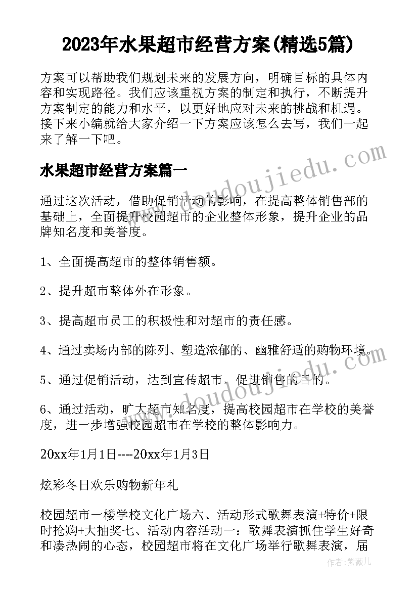 2023年水果超市经营方案(精选5篇)