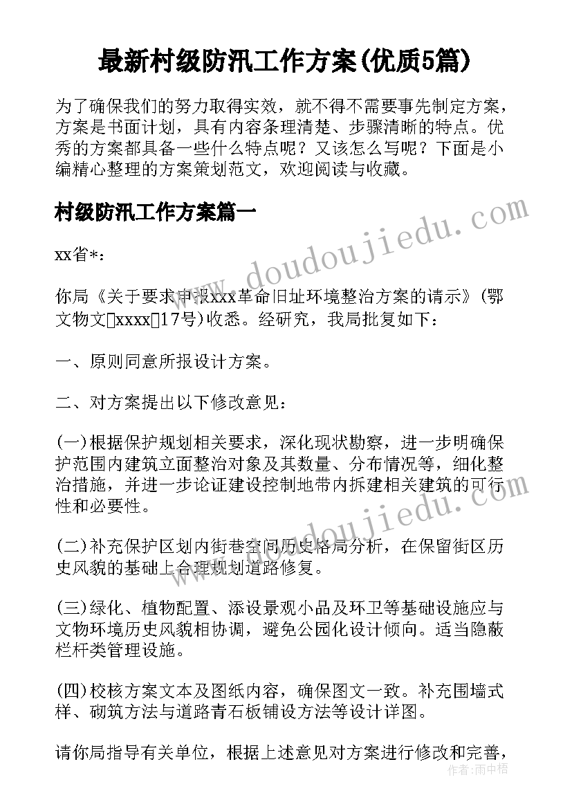 最新村级防汛工作方案(优质5篇)