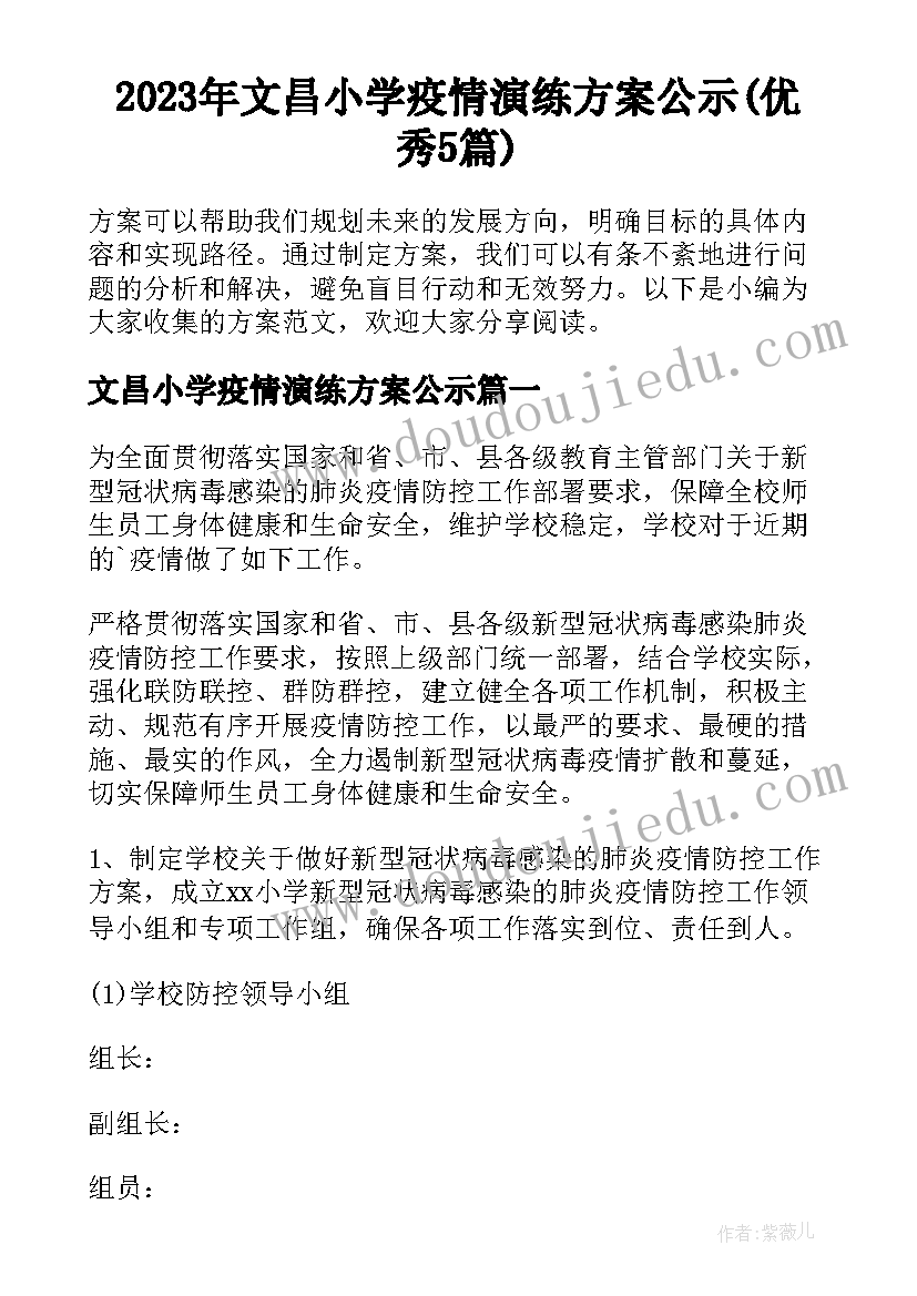 2023年文昌小学疫情演练方案公示(优秀5篇)