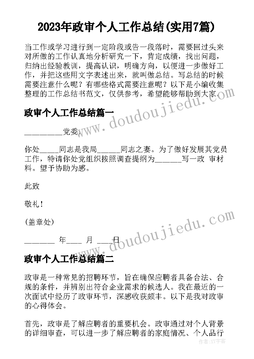 2023年政审个人工作总结(实用7篇)