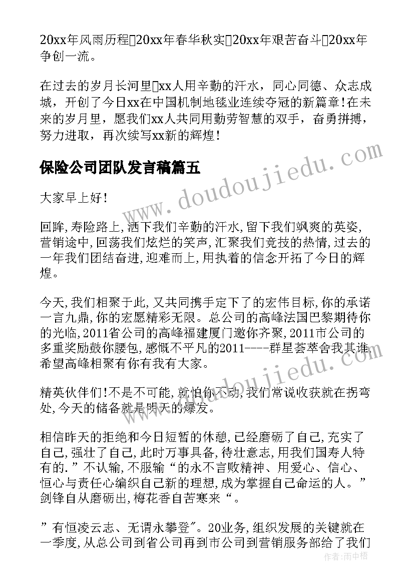 最新保险公司团队发言稿(精选9篇)