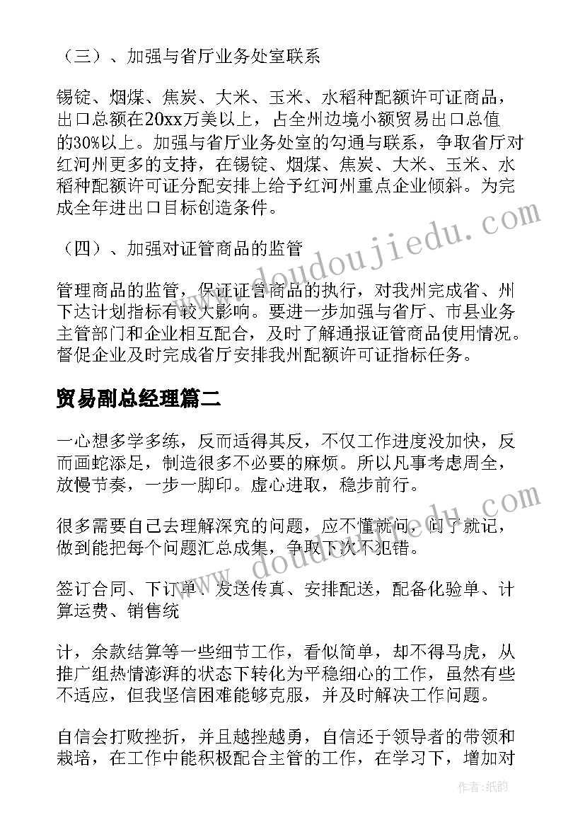 2023年贸易副总经理 贸易工作总结(优质9篇)