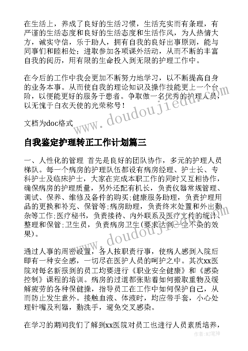 自我鉴定护理转正工作计划(优质5篇)