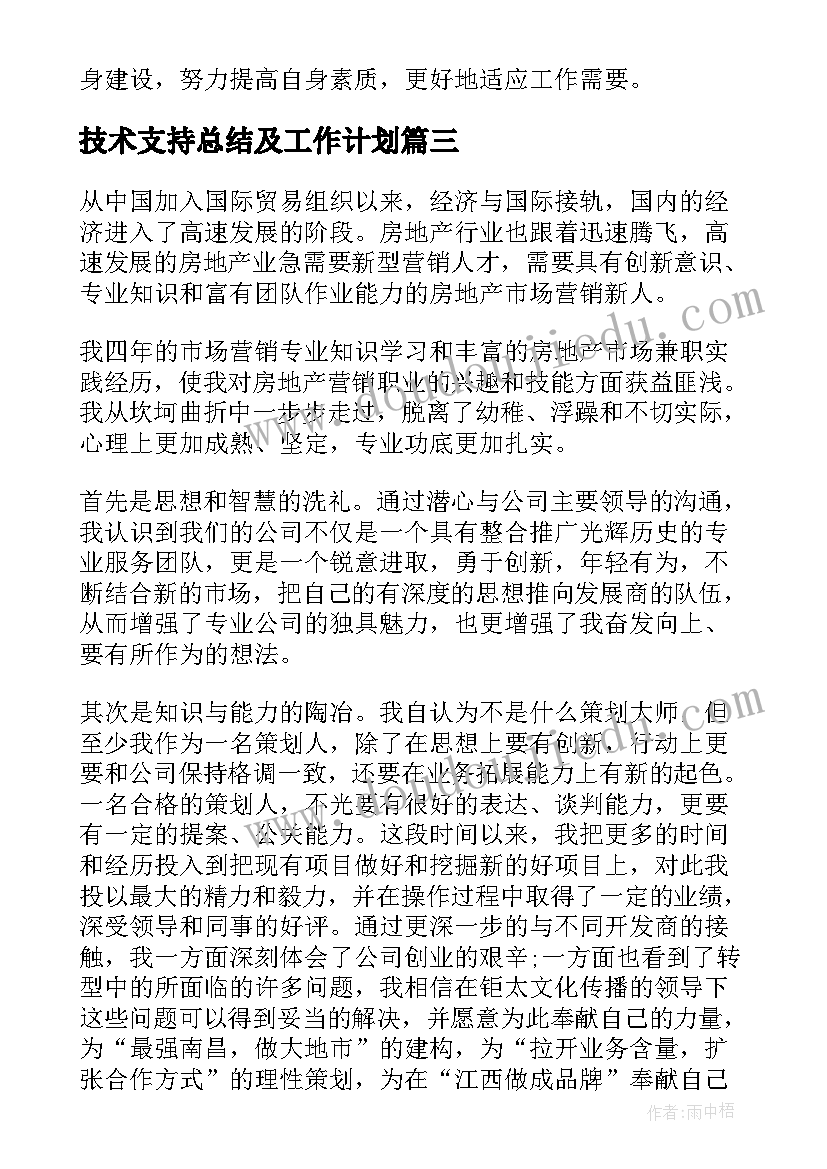 2023年技术支持总结及工作计划(大全8篇)