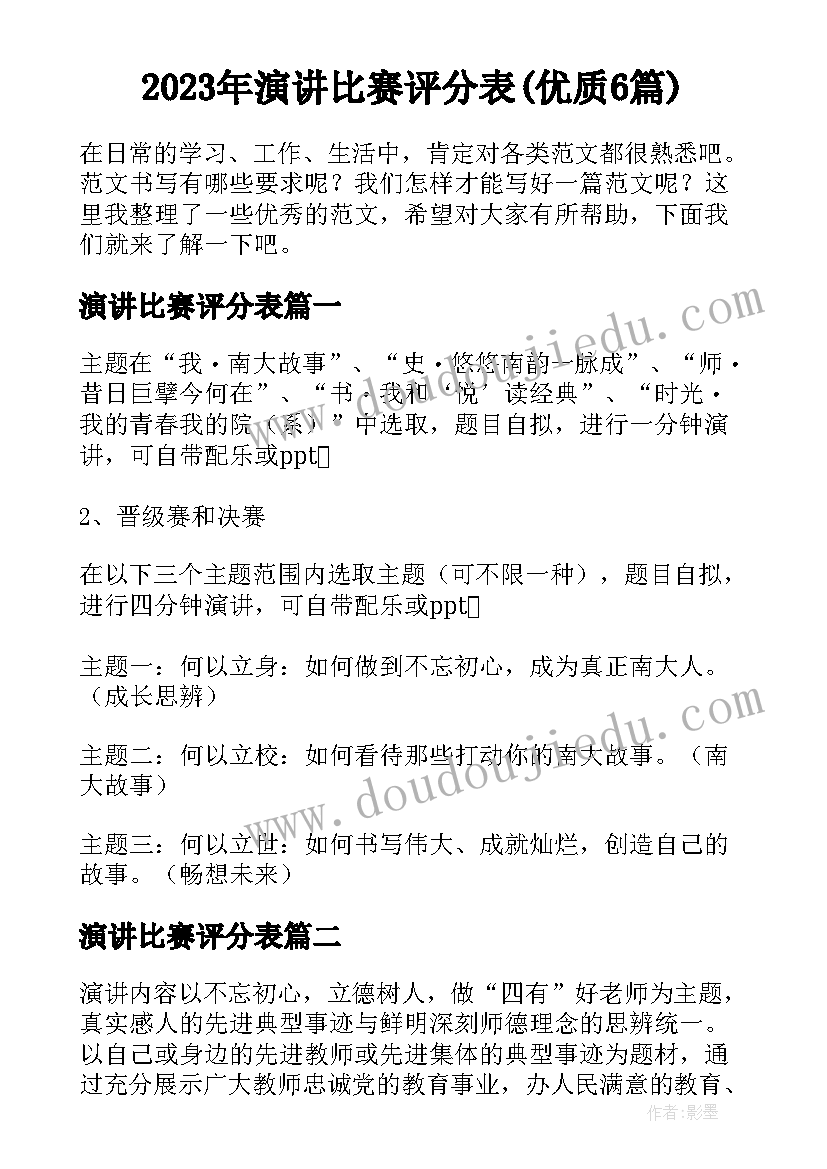 2023年演讲比赛评分表(优质6篇)