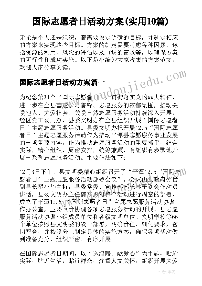 国际志愿者日活动方案(实用10篇)