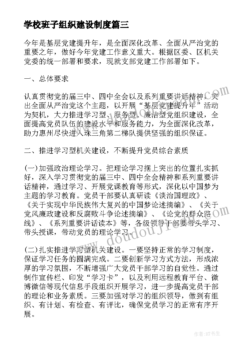 学校班子组织建设制度 党组织建设工作总结(模板6篇)