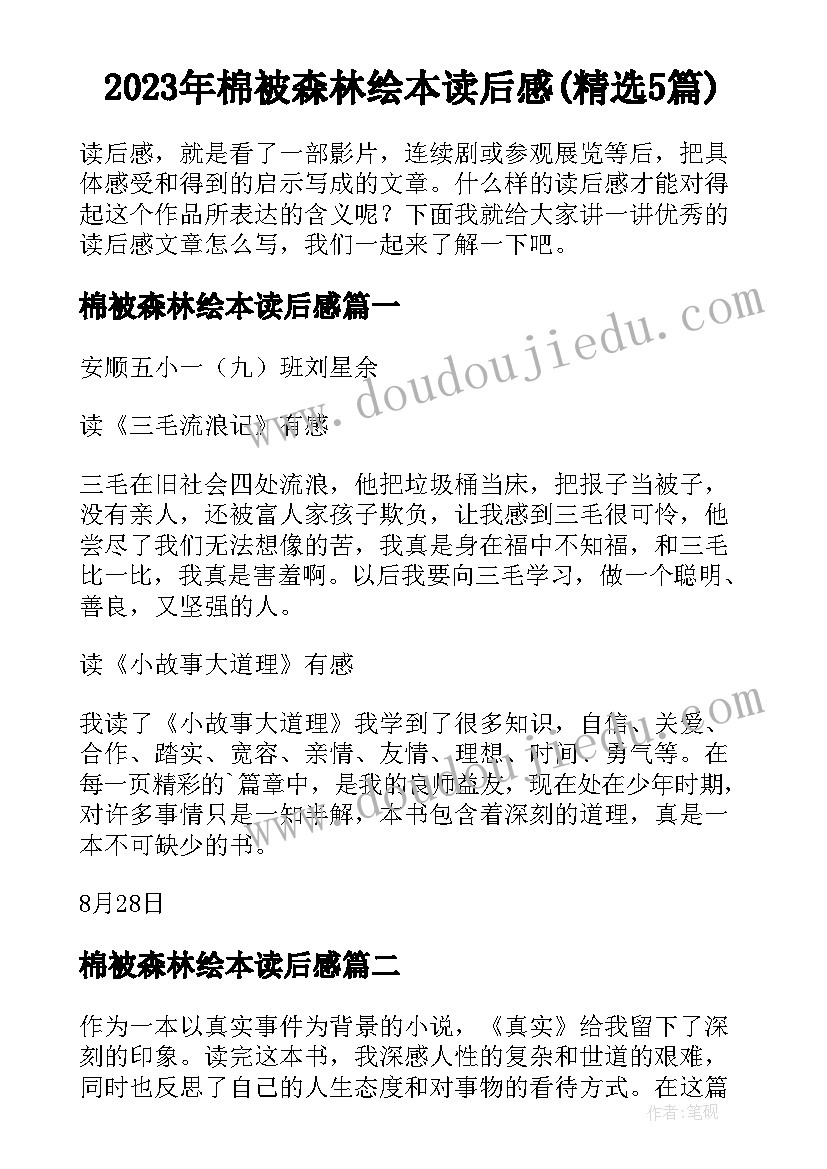 2023年棉被森林绘本读后感(精选5篇)