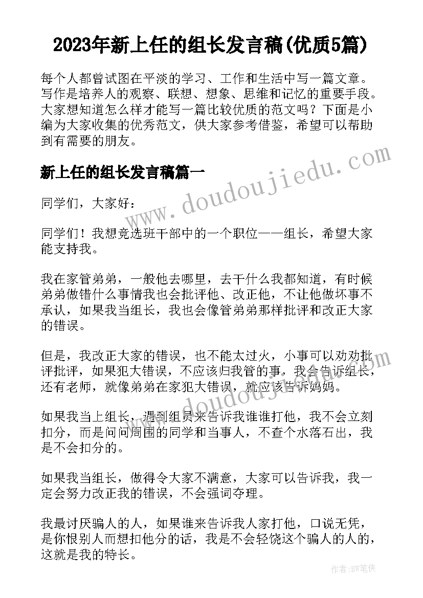 2023年新上任的组长发言稿(优质5篇)