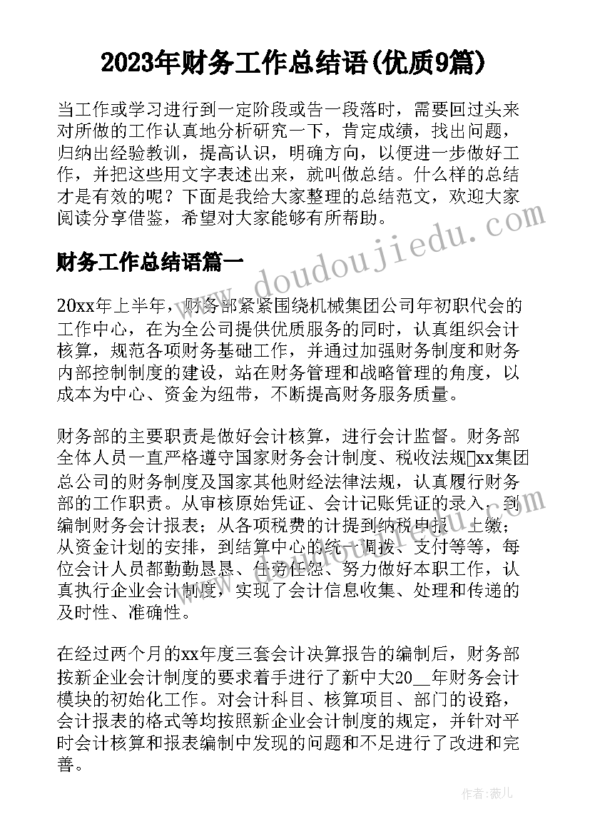 2023年财务工作总结语(优质9篇)