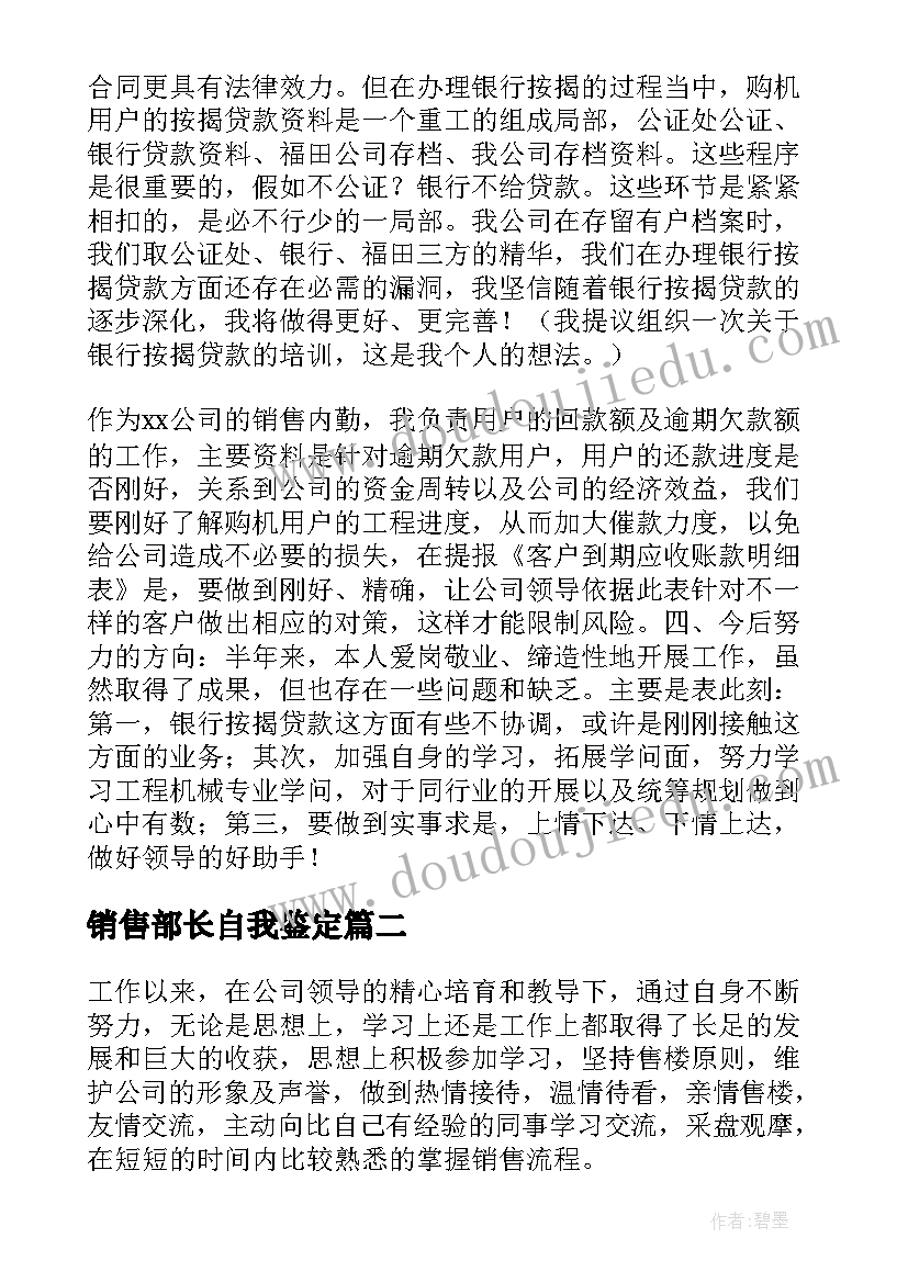 销售部长自我鉴定(精选5篇)