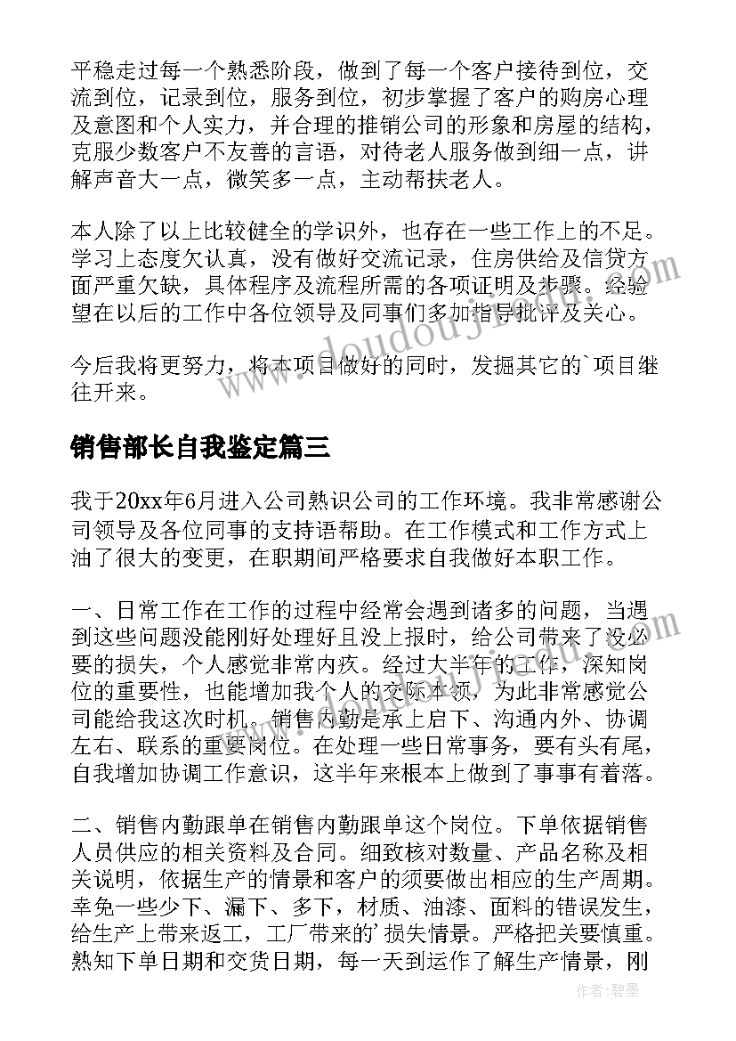 销售部长自我鉴定(精选5篇)