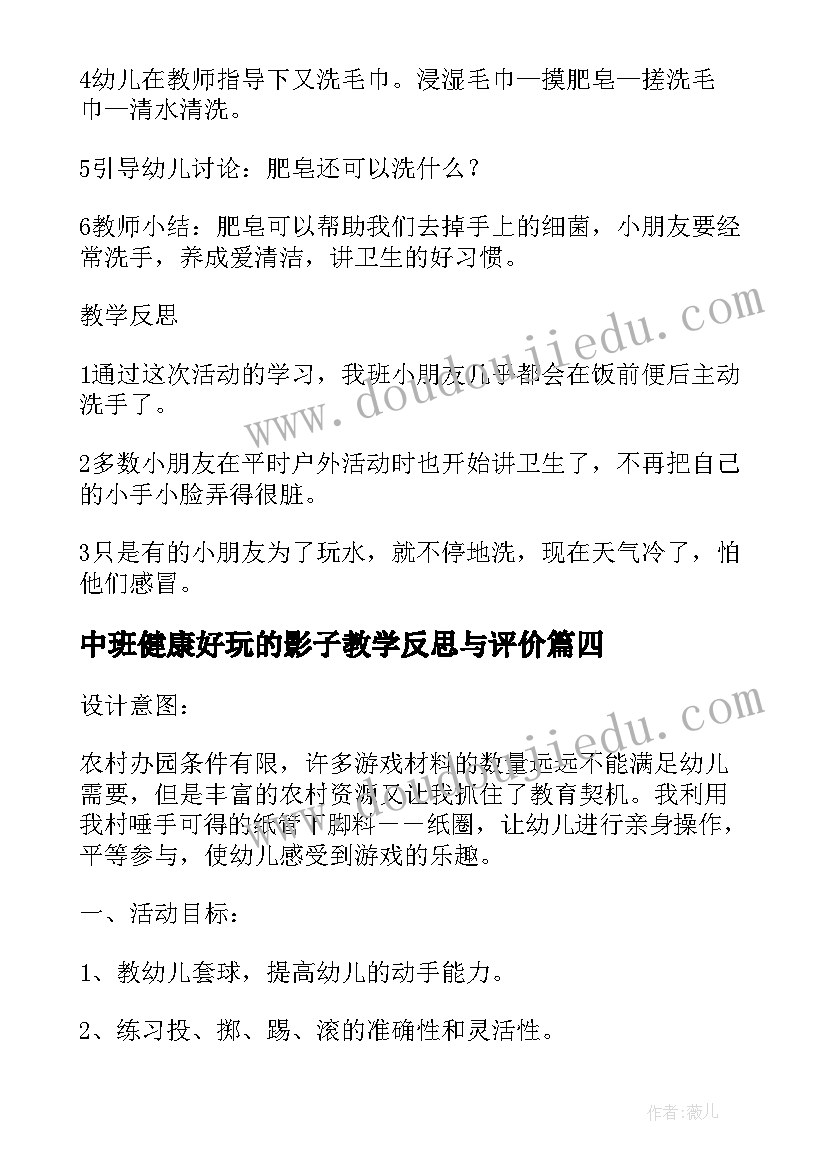 中班健康好玩的影子教学反思与评价(精选5篇)