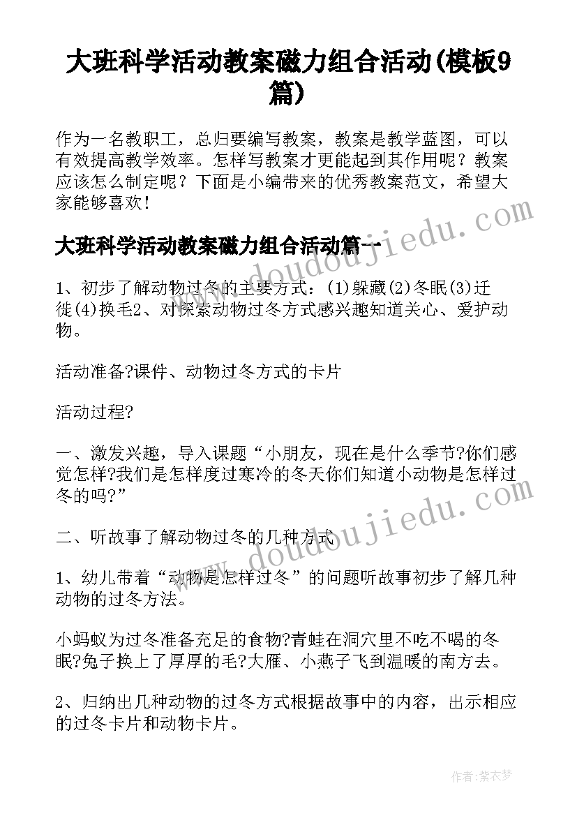 大班科学活动教案磁力组合活动(模板9篇)