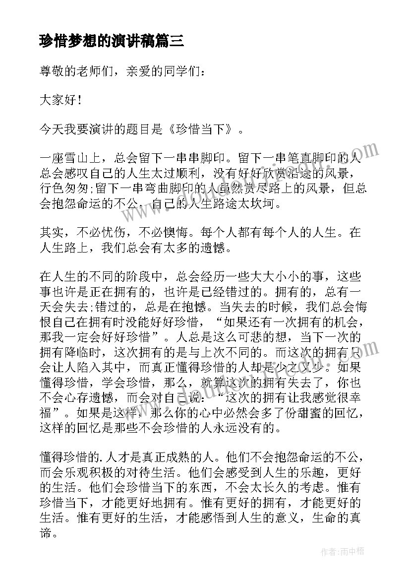 2023年珍惜梦想的演讲稿 珍惜当下放飞梦想演讲稿(优质5篇)