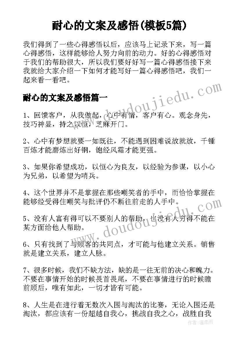 耐心的文案及感悟(模板5篇)