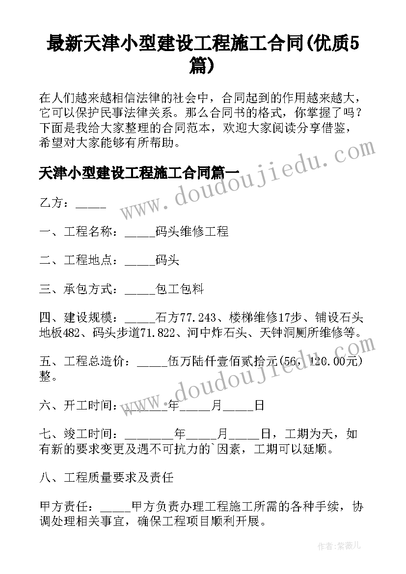 最新天津小型建设工程施工合同(优质5篇)