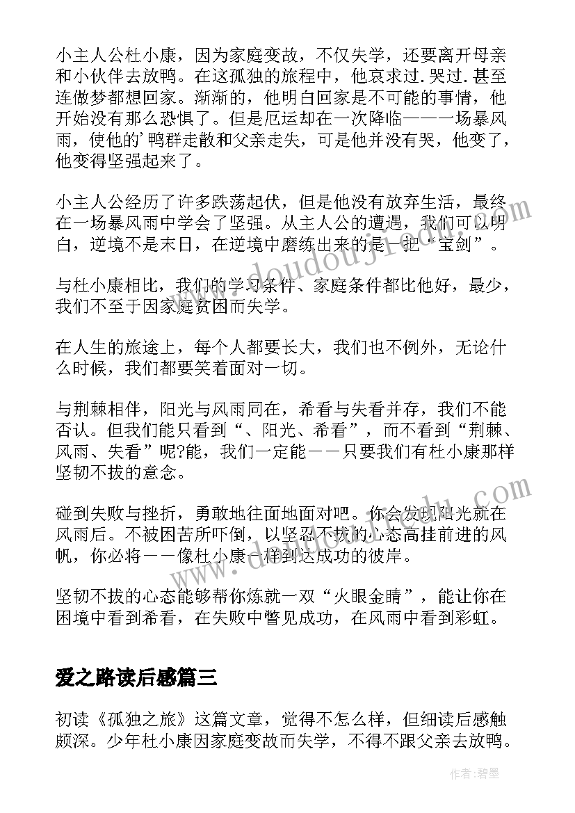 2023年爱之路读后感(优秀9篇)