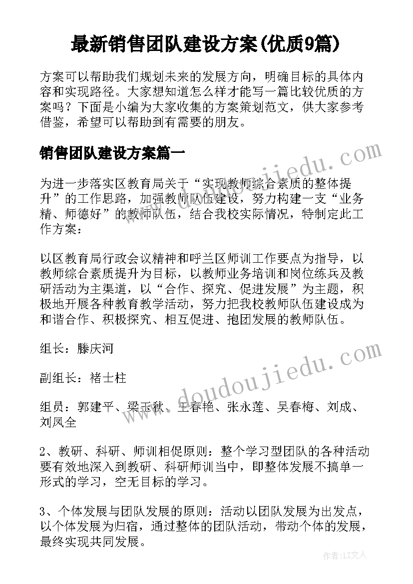 最新销售团队建设方案(优质9篇)