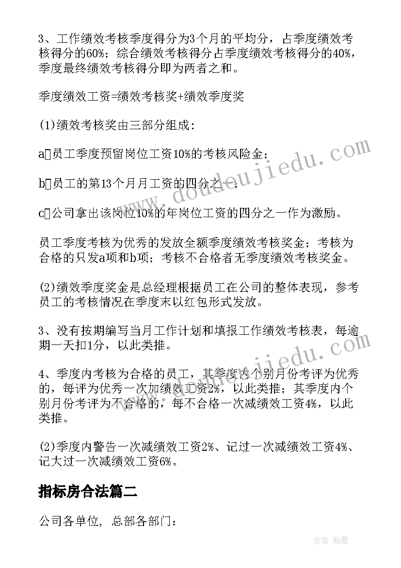 最新指标房合法 总经理年度绩效考核指标方案(大全5篇)