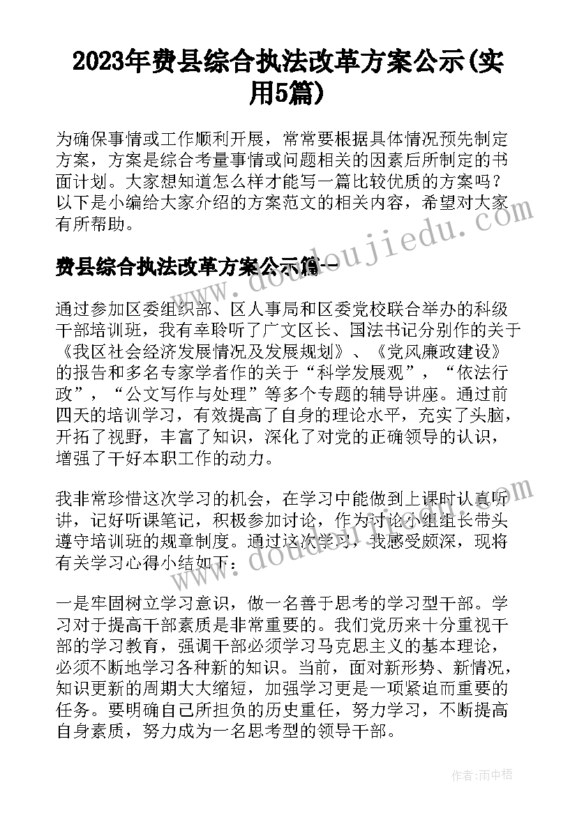 2023年费县综合执法改革方案公示(实用5篇)