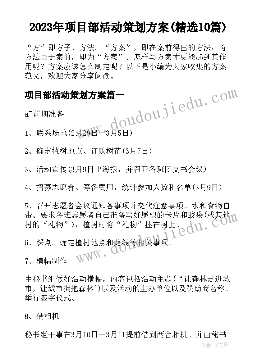 2023年项目部活动策划方案(精选10篇)