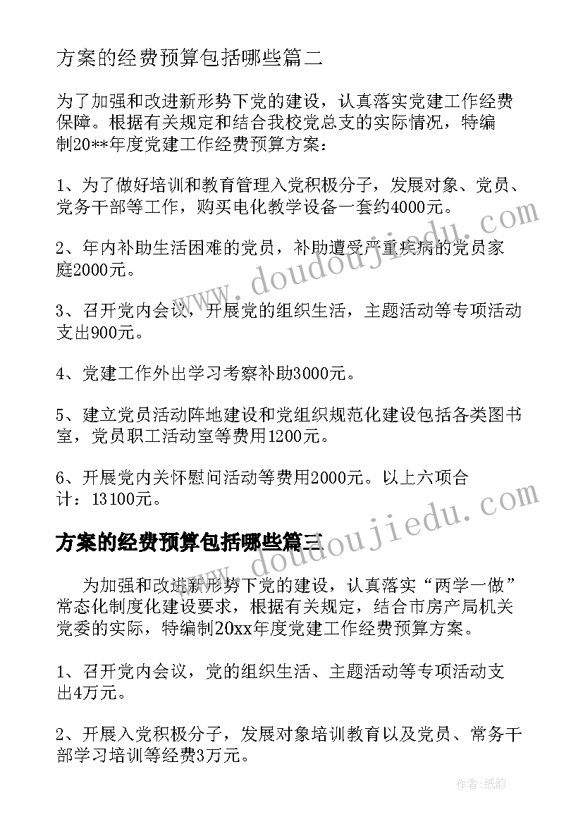 2023年方案的经费预算包括哪些(模板5篇)