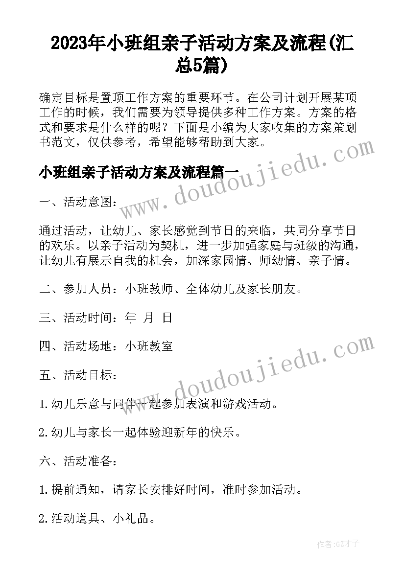 2023年小班组亲子活动方案及流程(汇总5篇)