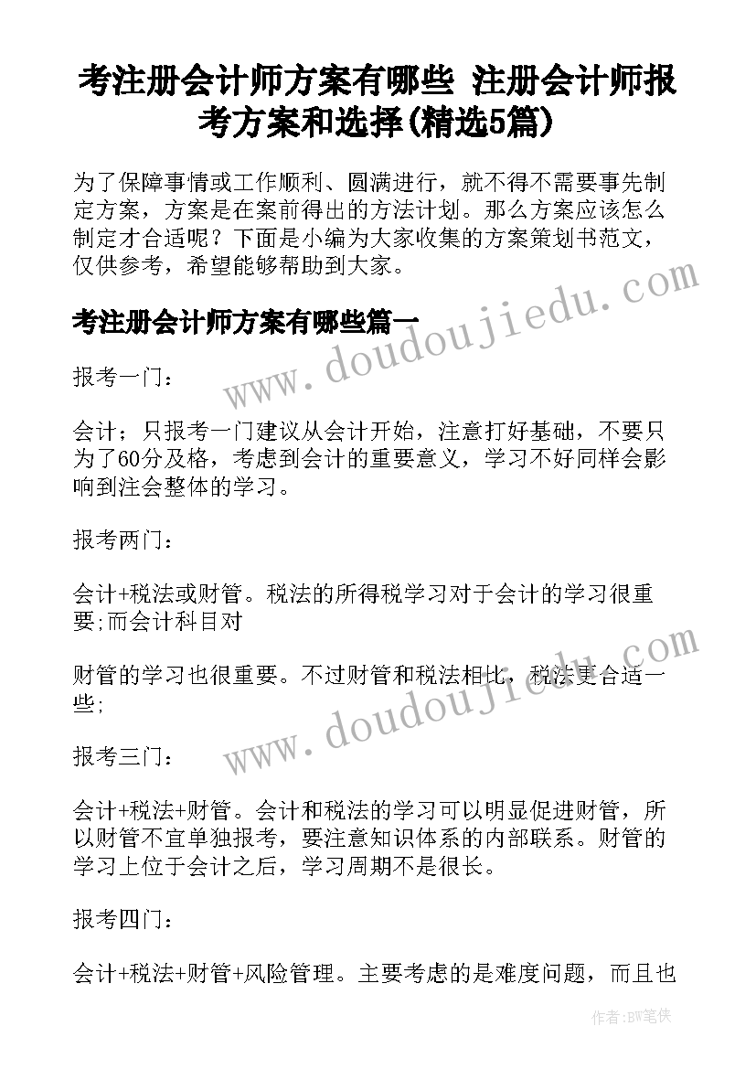 考注册会计师方案有哪些 注册会计师报考方案和选择(精选5篇)