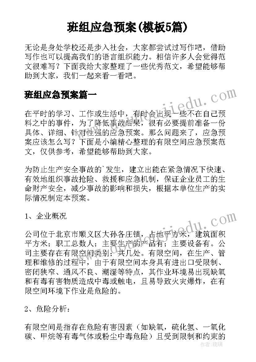 班组应急预案(模板5篇)