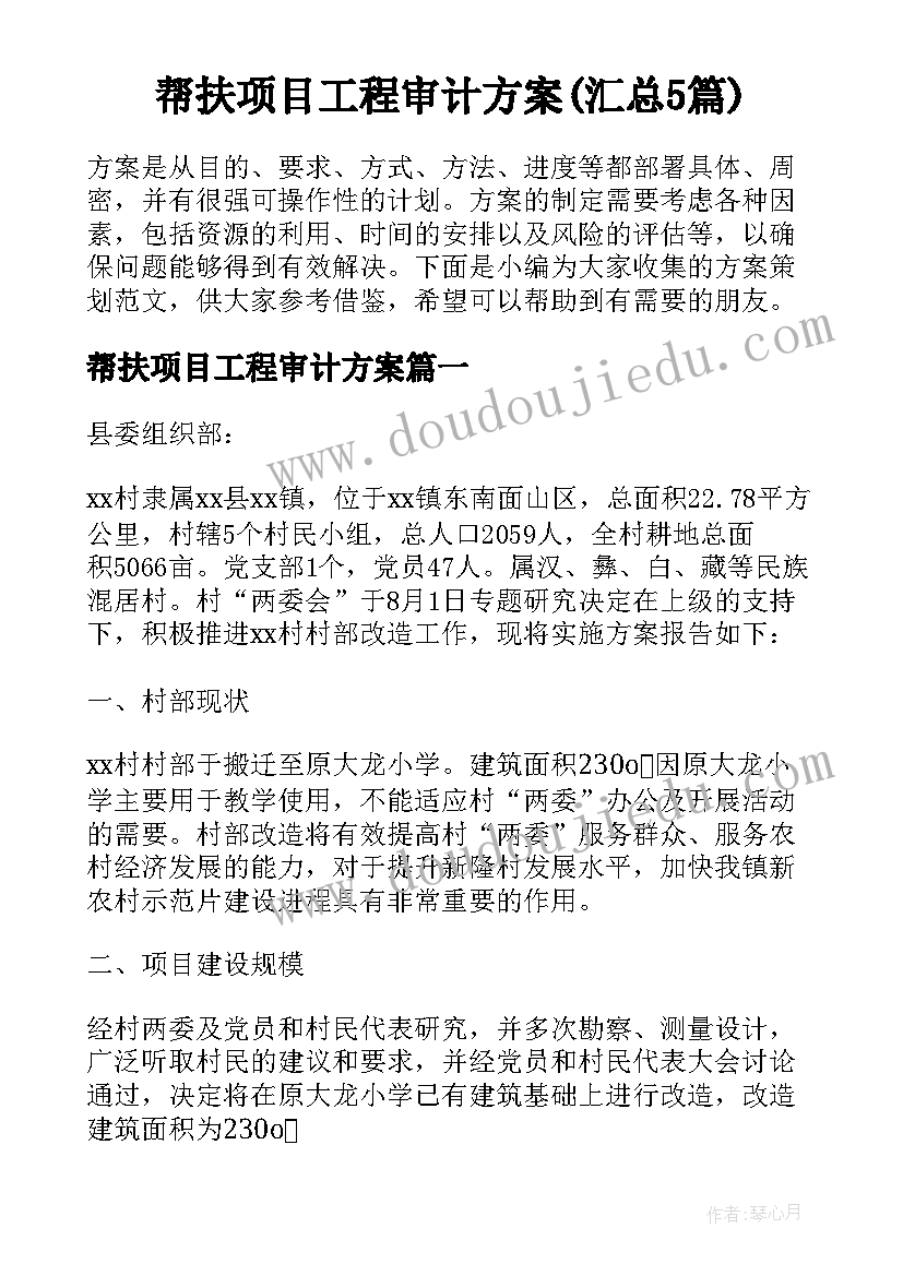 帮扶项目工程审计方案(汇总5篇)