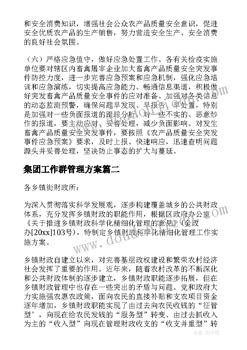 集团工作群管理方案(大全5篇)