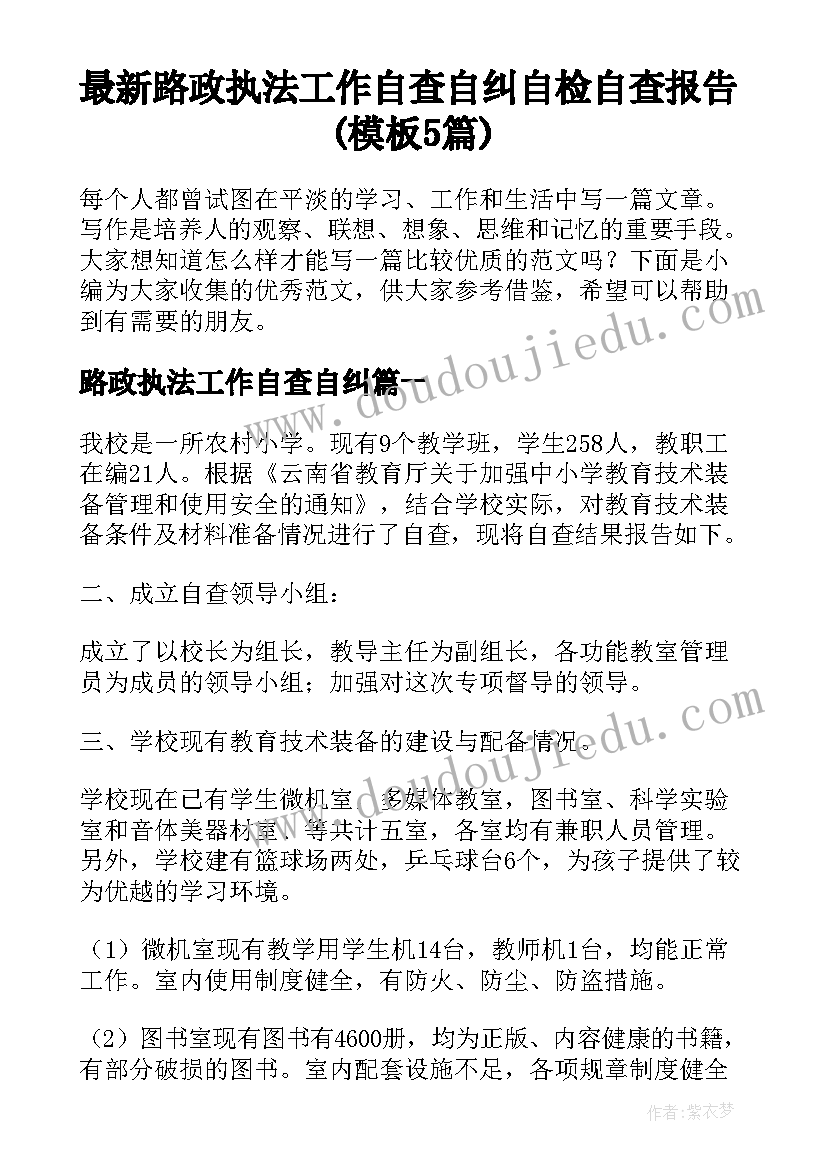 最新路政执法工作自查自纠 自检自查报告(模板5篇)