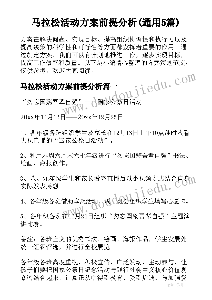 马拉松活动方案前提分析(通用5篇)