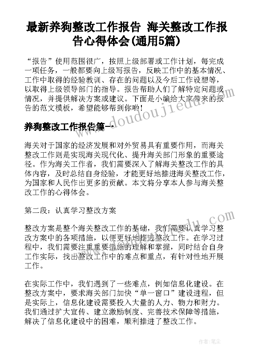 最新养狗整改工作报告 海关整改工作报告心得体会(通用5篇)