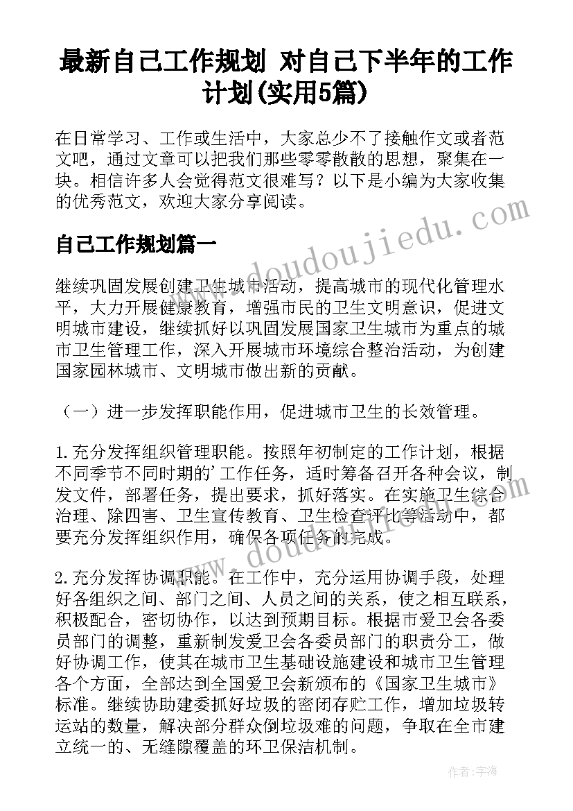 最新自己工作规划 对自己下半年的工作计划(实用5篇)