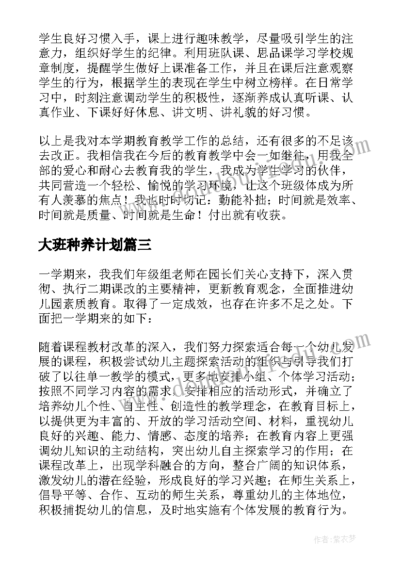 最新大班种养计划 大班工作总结(汇总6篇)