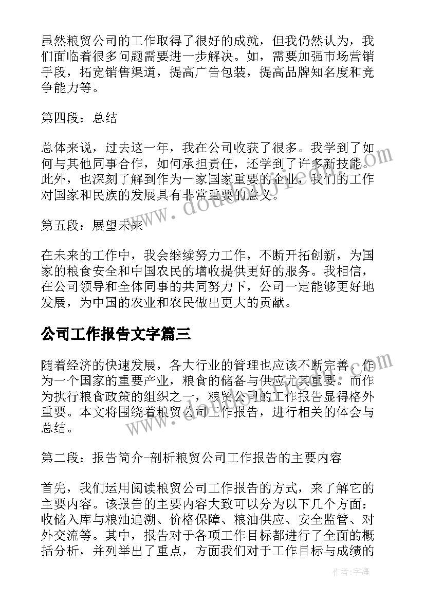 最新公司工作报告文字(通用6篇)