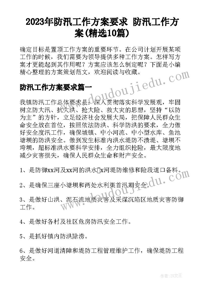 2023年防汛工作方案要求 防汛工作方案(精选10篇)