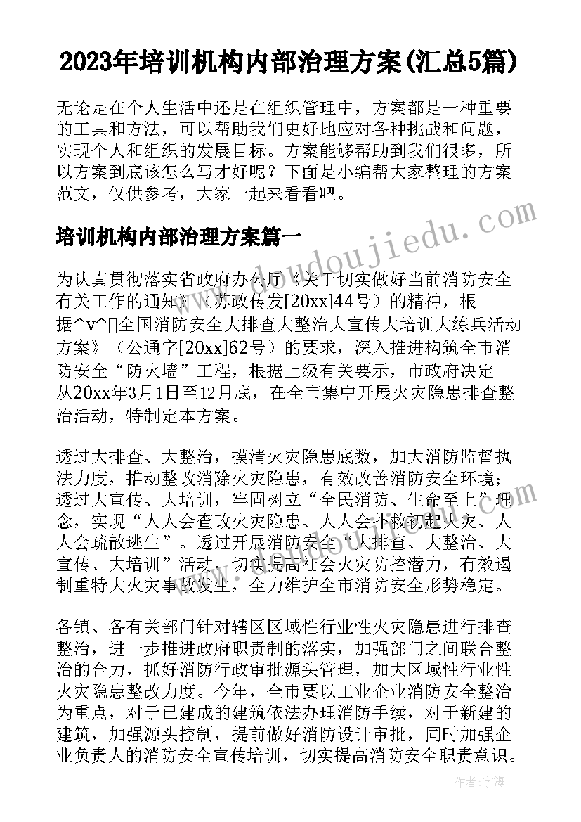 2023年培训机构内部治理方案(汇总5篇)