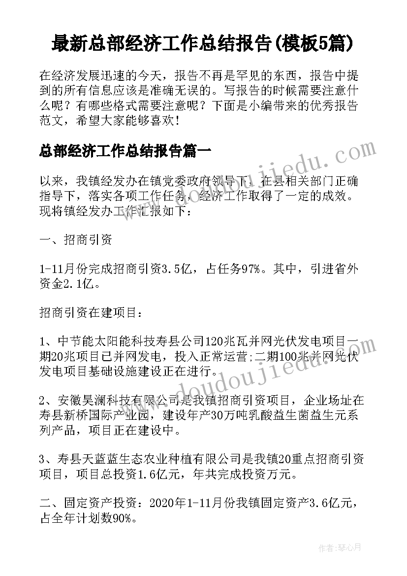 最新总部经济工作总结报告(模板5篇)