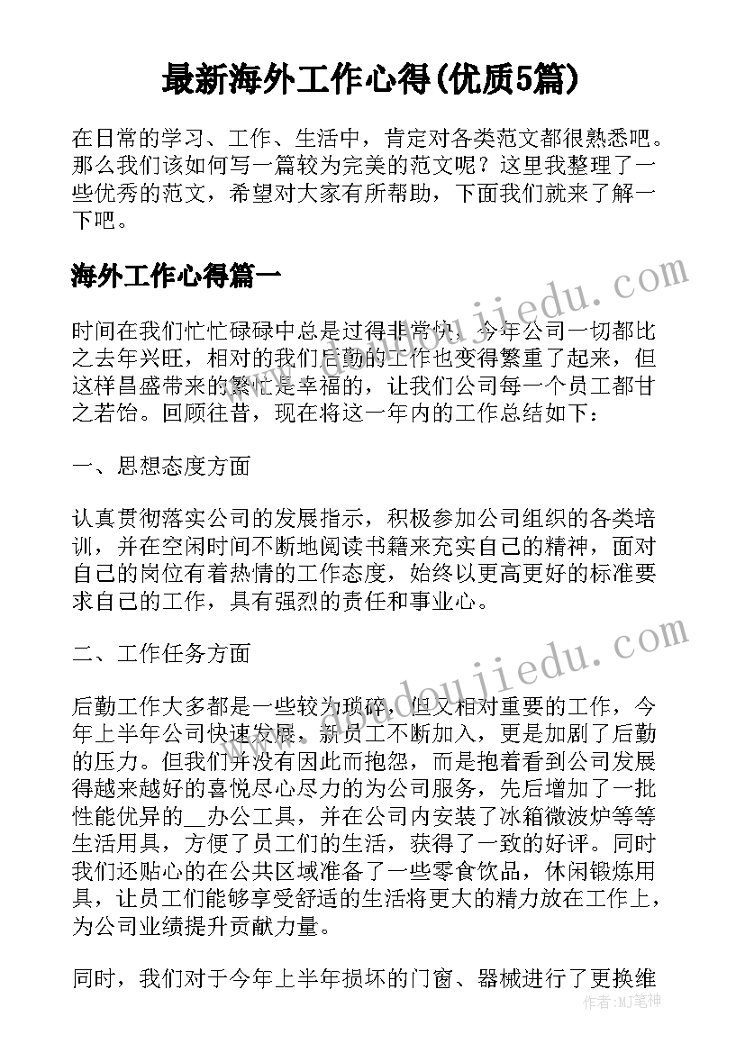 最新海外工作心得(优质5篇)