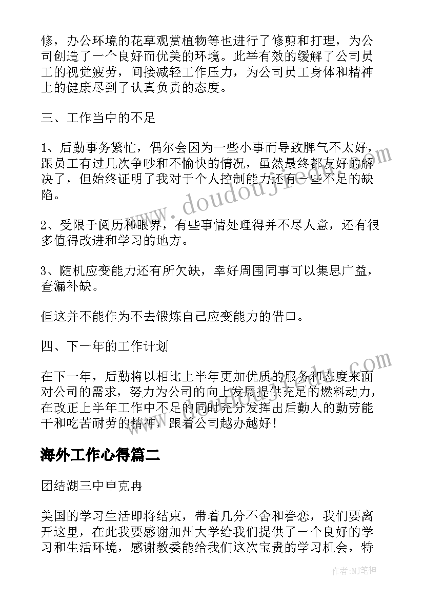 最新海外工作心得(优质5篇)