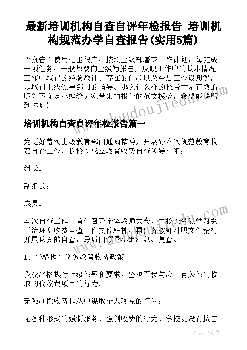 最新培训机构自查自评年检报告 培训机构规范办学自查报告(实用5篇)