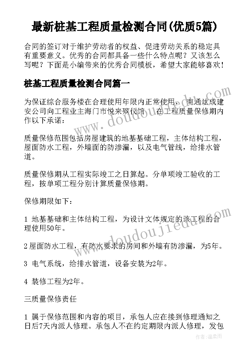 最新桩基工程质量检测合同(优质5篇)