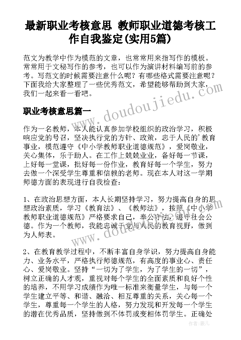 最新职业考核意思 教师职业道德考核工作自我鉴定(实用5篇)