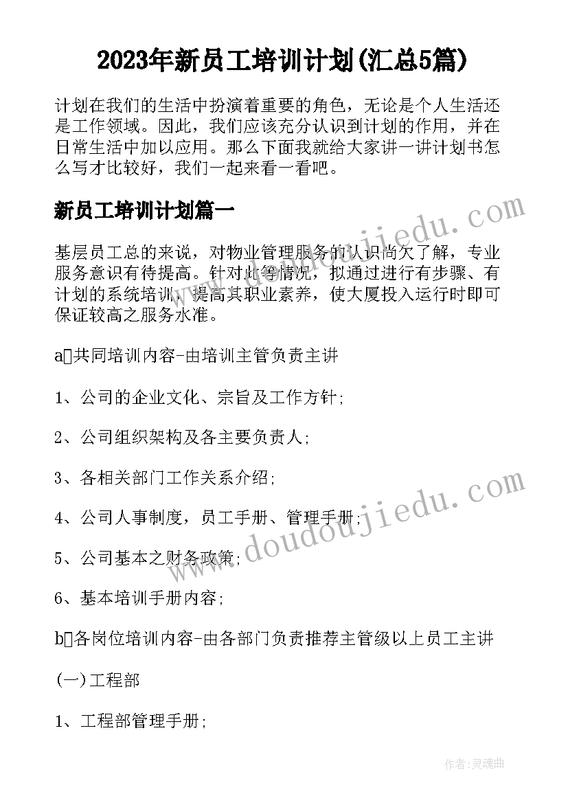 2023年新员工培训计划(汇总5篇)